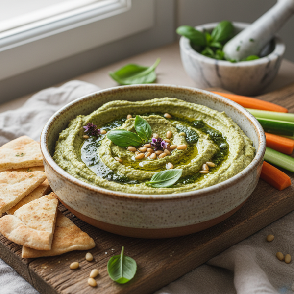 Basil-Infused Pesto Hummus recipe