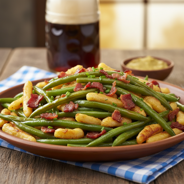 Bavarian Beer-Glazed Green Beans with Crispy Bacon and Spaetzle recipe
