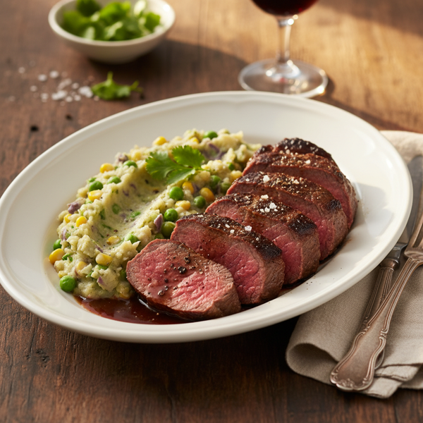 Beef Tenderloin with Creamy Irio recipe