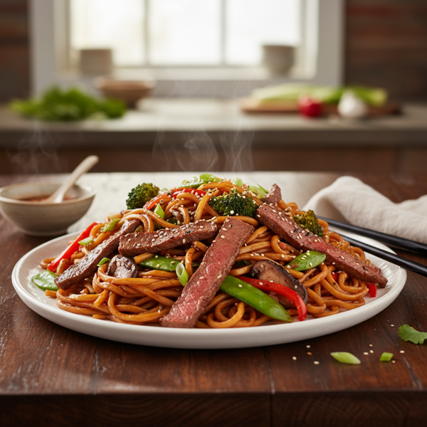 Beefy Veggie Lo Mein Delight recipe