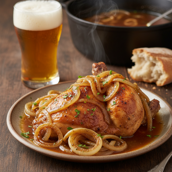 Belgian Beer-Braised Chicken with Caramelized Onions recipe