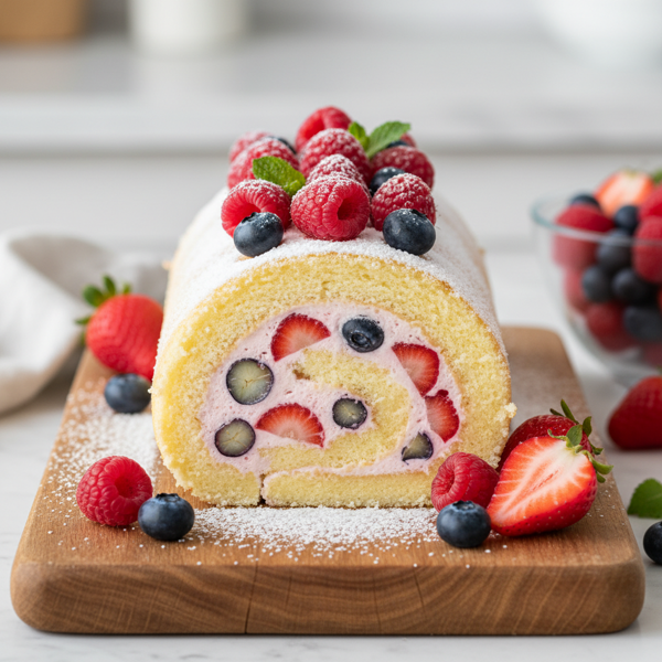 Berries & Cream Angel Delight Cake Roll recipe