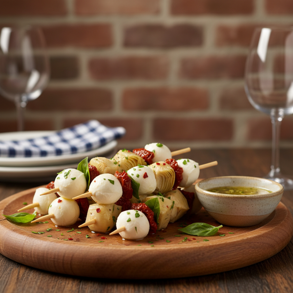 Bistro-Style Marinated Artichoke & Mozzarella Skewers recipe