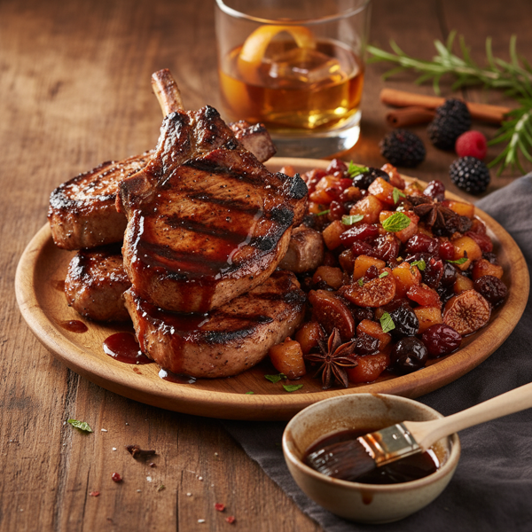 Bourbon-Glazed Charred Pork Chops with Spiced Fruit Compote recipe