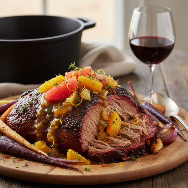 Braised Burgundy-Brisket with Citrus Medley Sauce recipe