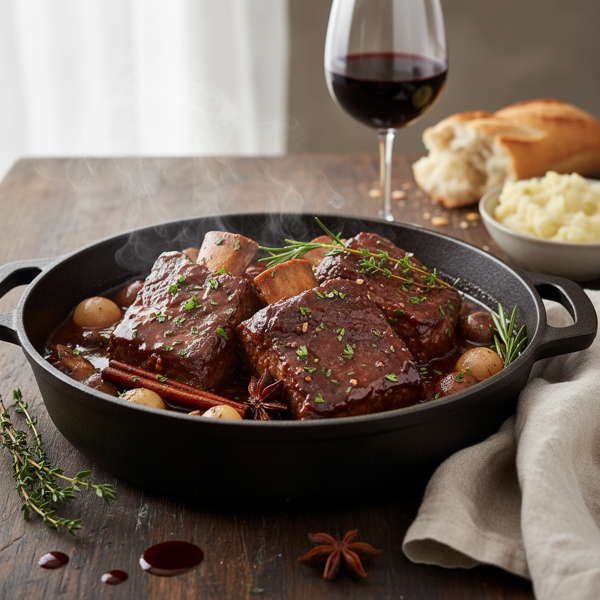 Braised Cinnamon-Infused Beef Short Ribs in Red Wine recipe