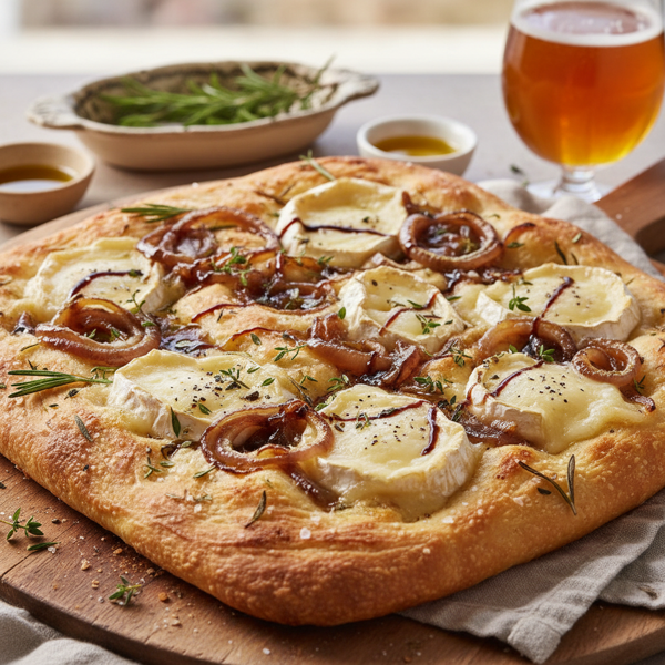 Brie & Caramelized Onion Focaccia Pizza recipe