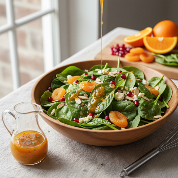 Bright Spinach Salad with Apricot Citrus Vinaigrette recipe