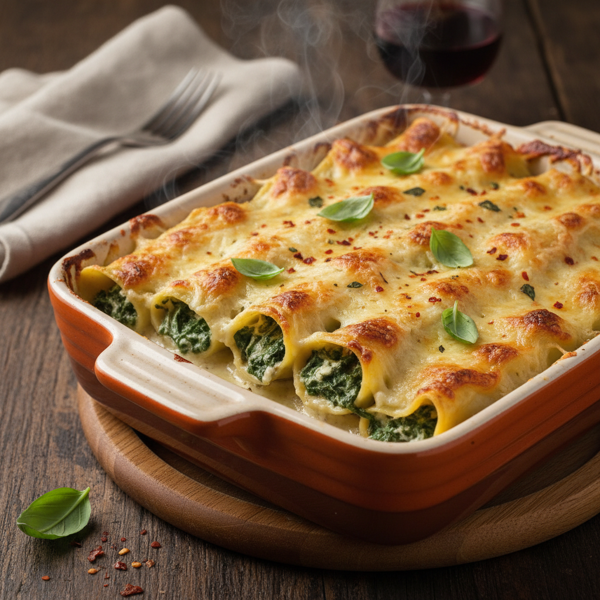 Brilliantly Cheesy Spinach Manicotti recipe