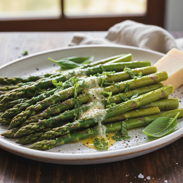 Broiled Asparagus with Basil-Parmesan Butter recipe