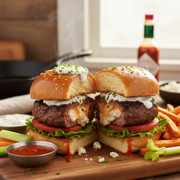 Buffalo-Style Blue Cheese Stuffed Burgers recipe