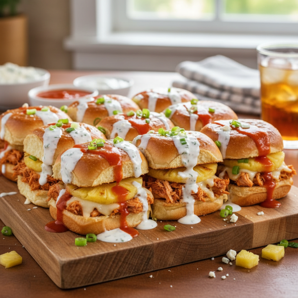 Buffalo Chicken Loaded Hawaiian Sliders recipe