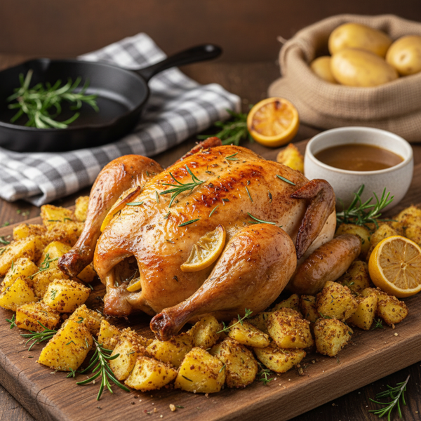 Butterflied Roast Chicken with Crispy Potatoes recipe