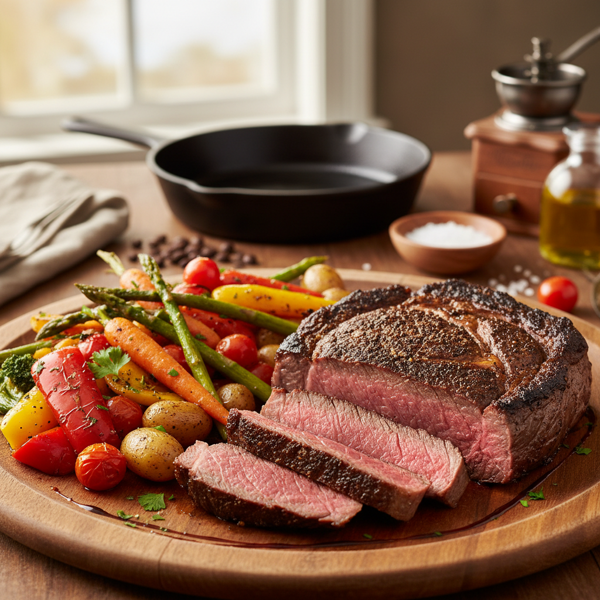 Café Crusted Ribeye with Roasted Veggies recipe