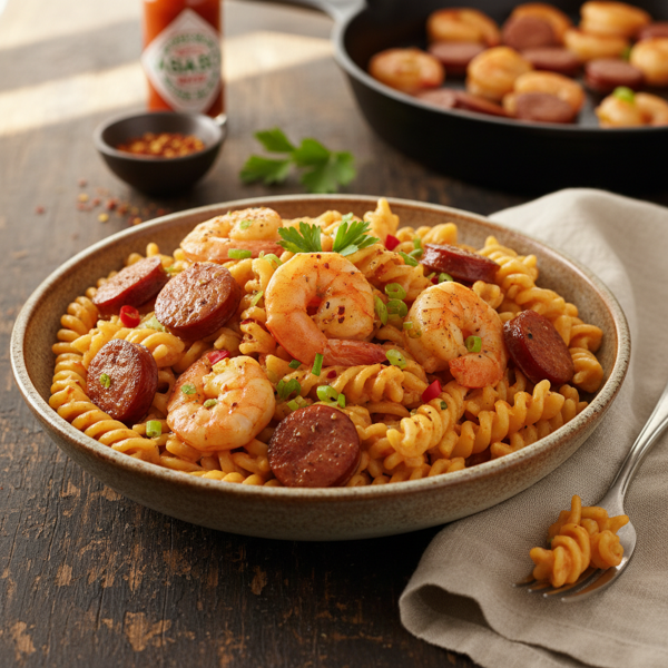Cajun Delight: Shrimp and Andouille Alfredo Pasta recipe
