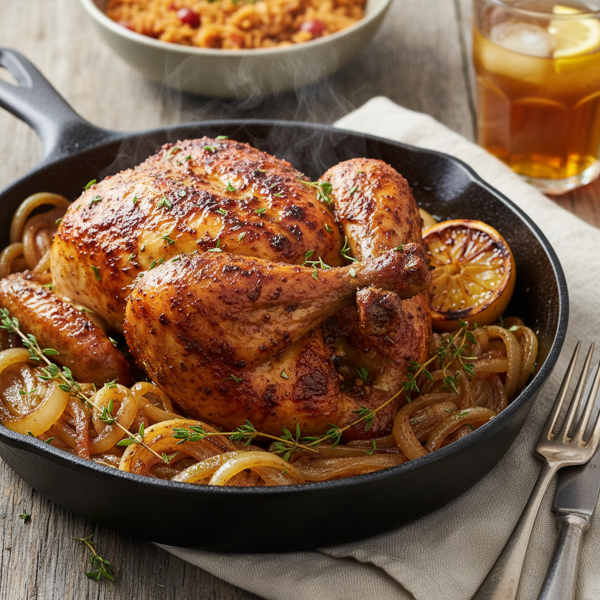 Cajun Spiced Cast Iron Chicken with Caramelized Onions recipe