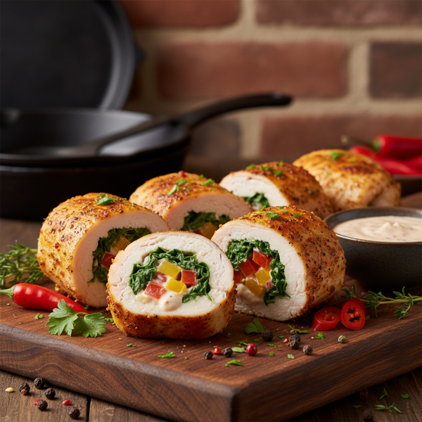 Cajun Spinach & Pepper Jack Stuffed Chicken Rolls recipe