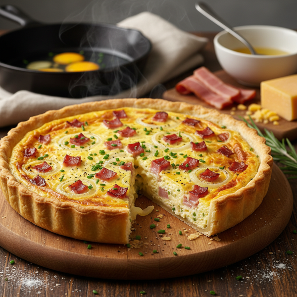 Canadian Bacon & Cheddar Onion Quiche recipe
