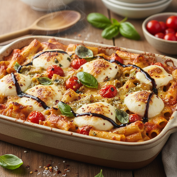 Caprese-Inspired Cheesy Pasta Bake recipe