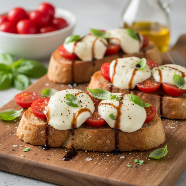 Caprese-Style Mozzarella Basil Bruschetta recipe