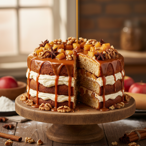 Caramel-Walnut Apple Delight Cake recipe