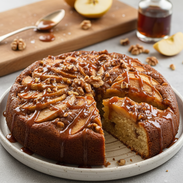 Caramel Rum Apple Walnut Cake recipe