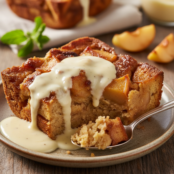 Caramelized Apple Bread Pudding with Luxurious Vanilla Sauce recipe