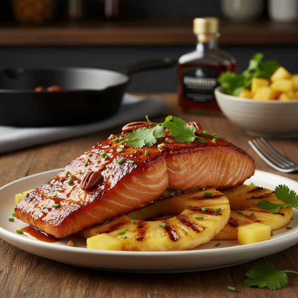 Caramelized Bourbon-Glazed Salmon with Pineapple recipe