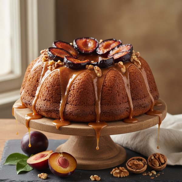 Caramelized Plum and Walnut Bundt Cake recipe
