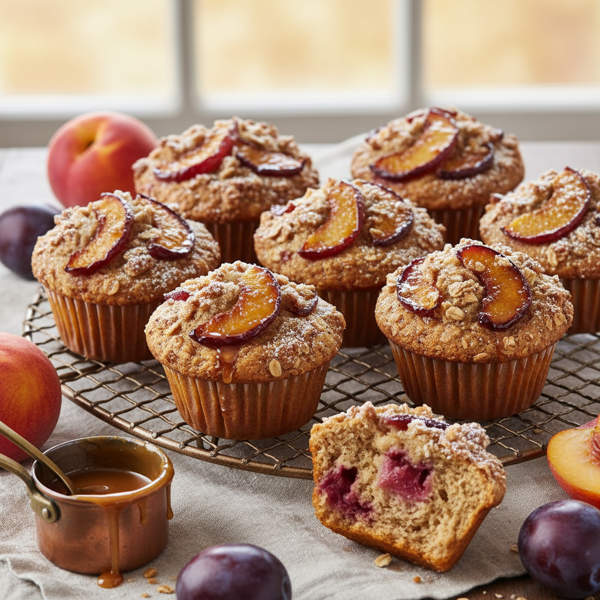 Caramelized Plum or Peach Cobbler Muffins recipe