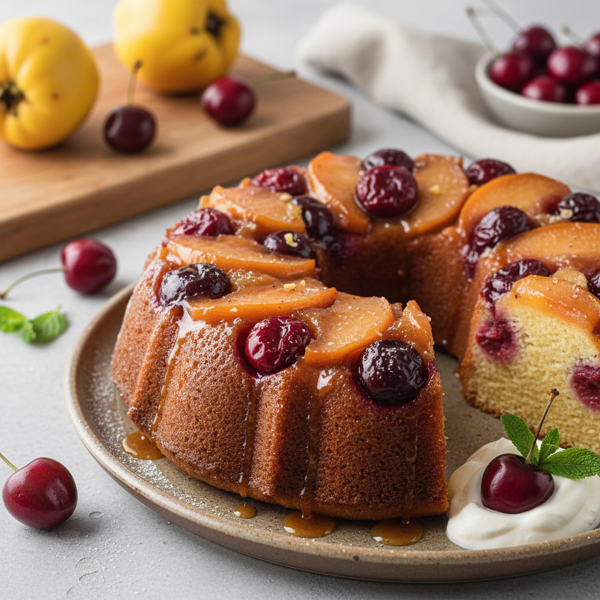 Caramelized Quince and Cherry Upside Down Cake recipe