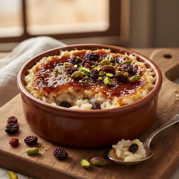 Caramelized Rice Pudding with Raisins and Pistachios recipe