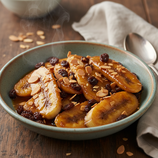 Caramelized Rum Bananas with Raisins and Almonds recipe