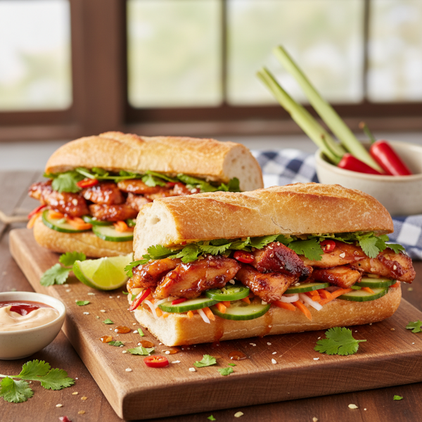 Caramelized Spicy Lemongrass Chicken Banh Mi recipe