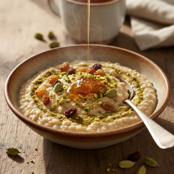 Cardamom-Spiced Oatmeal with Raisins and Honey recipe