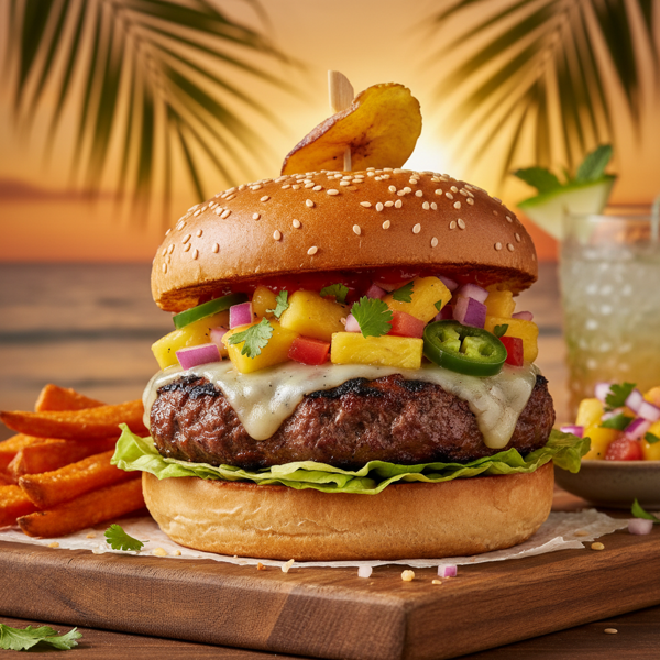 Caribbean-Inspired Tropical Burger with Fruity Salsa recipe