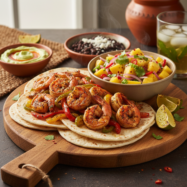 Caribbean-Spiced Shrimp Fajitas with Tropical Salsa recipe