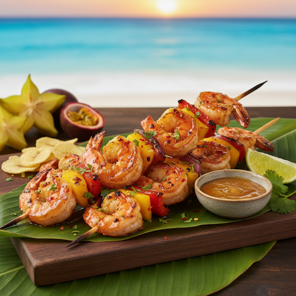 Caribbean Spicy Prawn Skewers with Island Glaze recipe