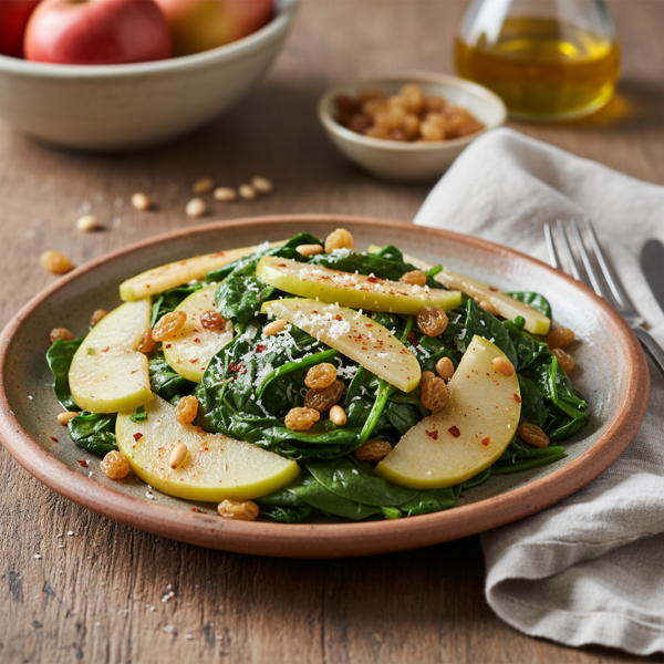 Catalan-Style Spinach with Apples and Raisins recipe
