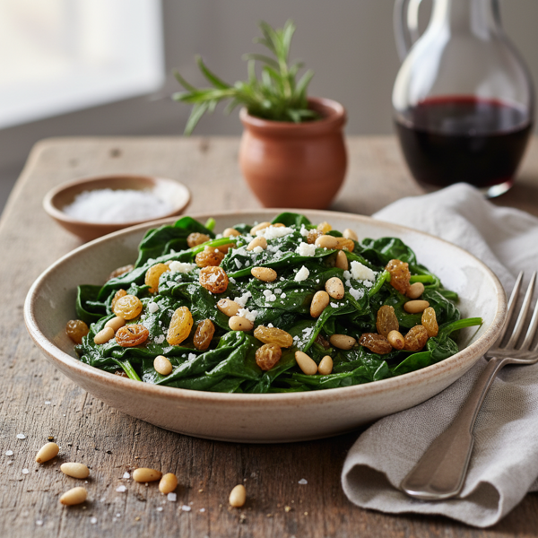 Catalan Sautéed Spinach with Raisins and Pine Nuts recipe