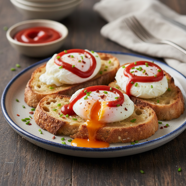 Catsup-Infused Poached Eggs on Toast recipe