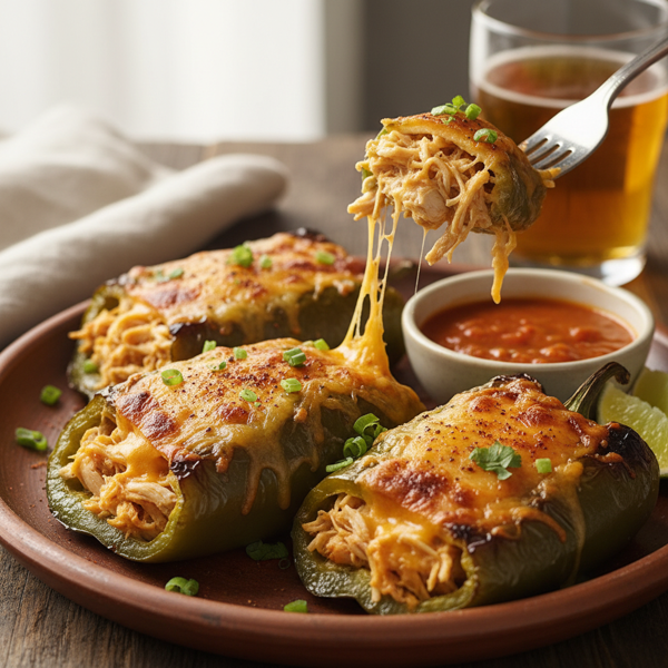 Cheddar Chicken Stuffed Poblano Peppers recipe