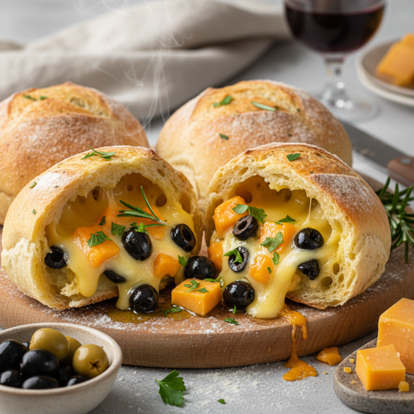 Cheddar Olive Stuffed Bread Rolls recipe