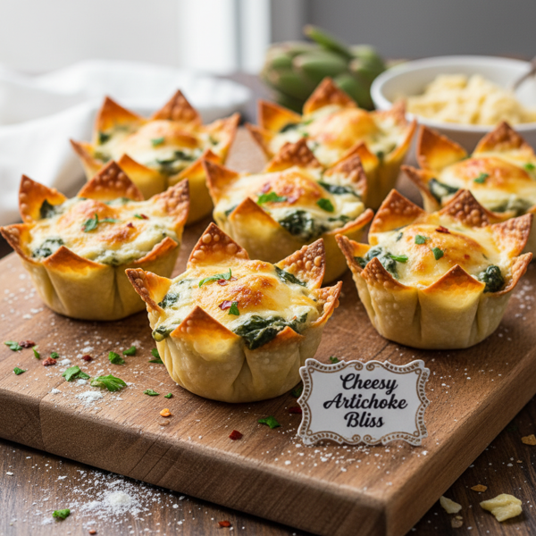 Cheesy Artichoke Bliss Wonton Cups recipe