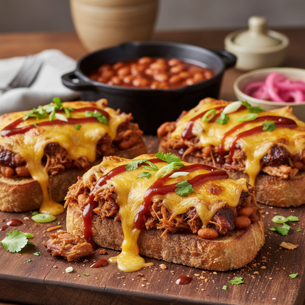 Cheesy BBQ Pork & Bean Toasts recipe