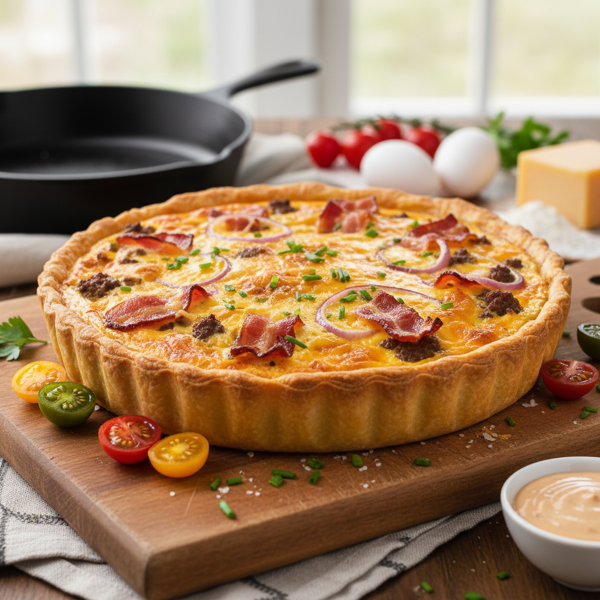 Cheesy Bacon Burger Quiche Delight recipe
