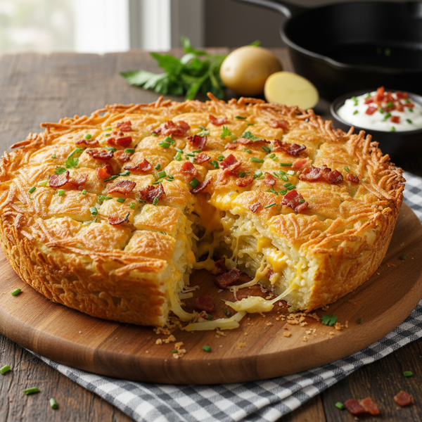 Cheesy Bacon Hash Brown Potato Pie recipe