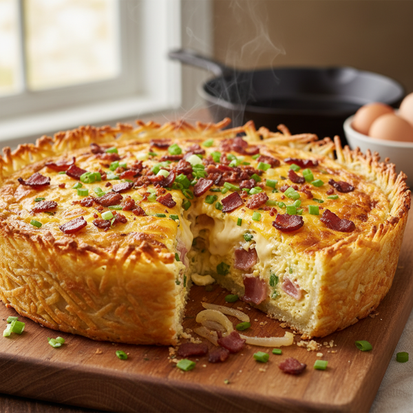 Cheesy Bacon Hash Brown Quiche Delight recipe