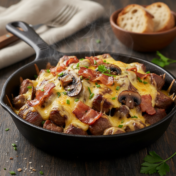 Cheesy Bacon Mushroom Beef Delight recipe