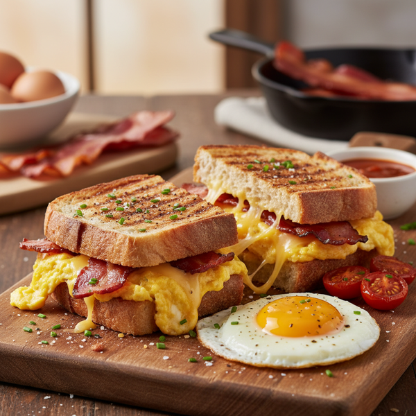 Cheesy Bacon Scrambled Egg Panini recipe